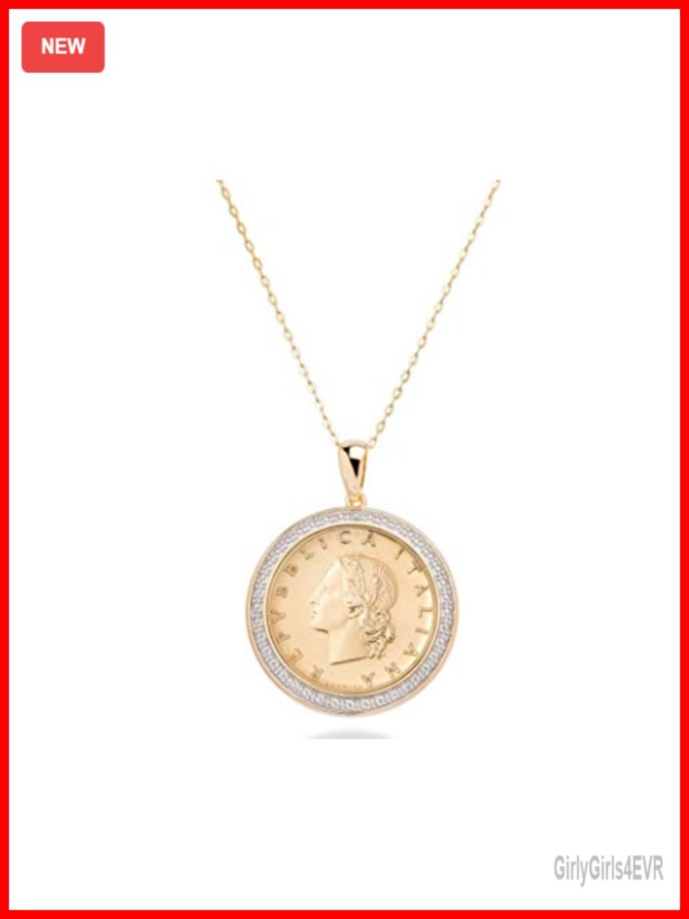 18K Gold Plated 925 Sterling Silver Italian 20 Lira Coin Pendant Necklace